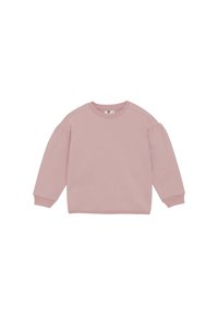 Rosa sweatshirt i mjukt material, med långa ärmar, ribbade muddar och en rund halsringning med en liten etikett på baksidan.