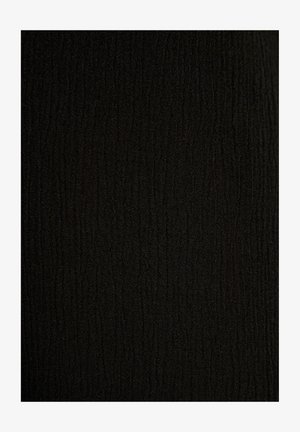 Black fabric with a textured surface featuring vertical lines, displaying a soft, woven appearance. Ideal for garments or accessories.