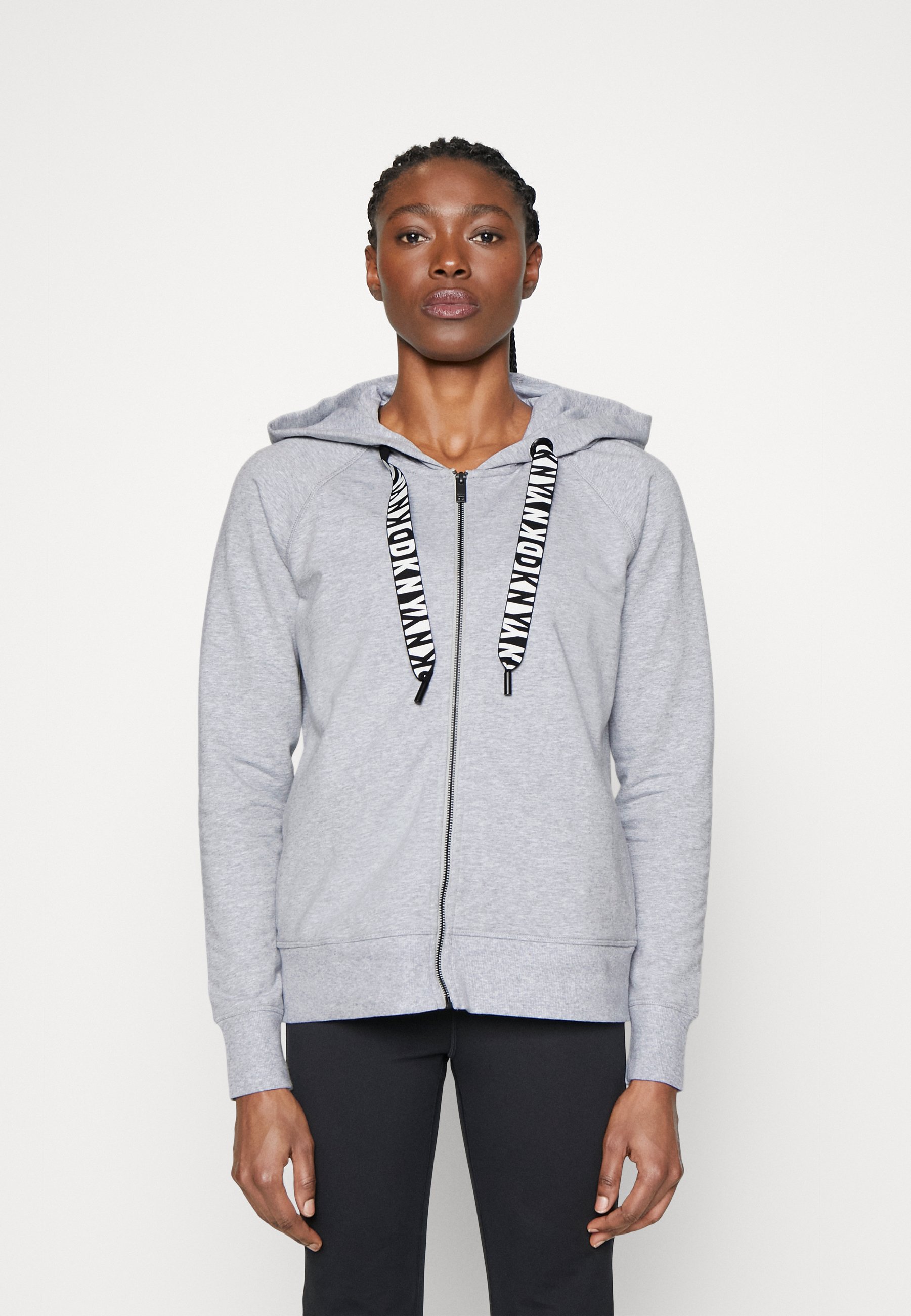 DKNY TWO TONE LOGO ZIP HOODIE - Zip-up sweatshirt - pearl grey  heather/mottled grey - Zalando.ie
