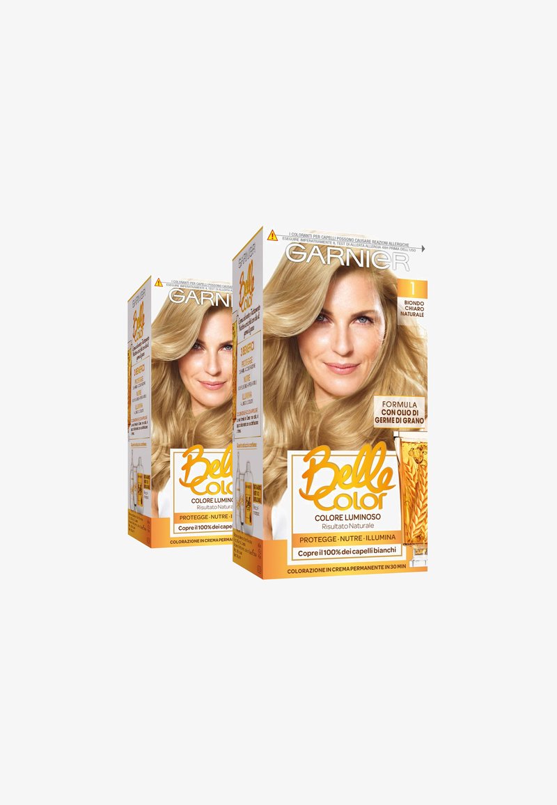Garnier - GARNIER TINTA CAPELLI BELLE COLOR, COLORE LUMINOSO E RIFLESSI NATURALI, COPRE IL 100% DEI CAPELLI BIANCHI - 2 PACK - Tinte capelli - biondo chiaro naturale, Ingrandire