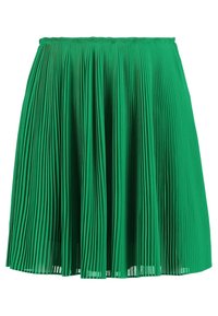 Groene plisseerok met een elastische tailleband, gemaakt van lichtgewicht stof. Kenmerkt zich door verticale plooien over de gehele lengte, wat textuur biedt.