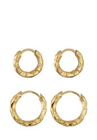 Boucles d'oreilles en or avec un design texturé et martelé. Deux paires incluses : tailles petite et grande. Forme circulaire avec un fermoir sécurisé.