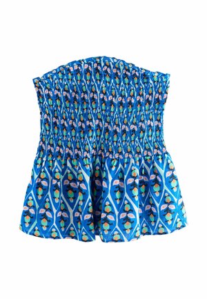 REGULAR FIT-SHIRRED PEPLUM BANDEAU BOOBTUBE - Blus - blue orange woodblock geo print