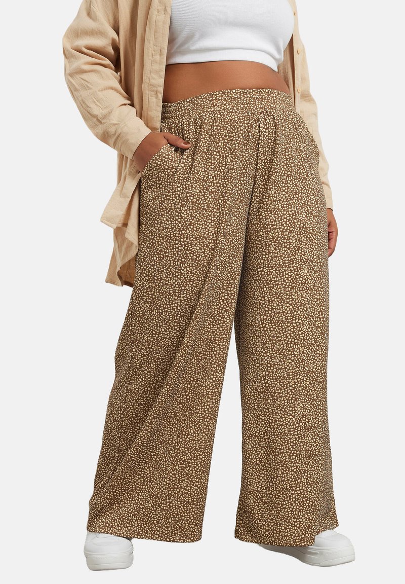 Yours Clothing ABSTRACT WIDE LEG - Pantaloni - brown