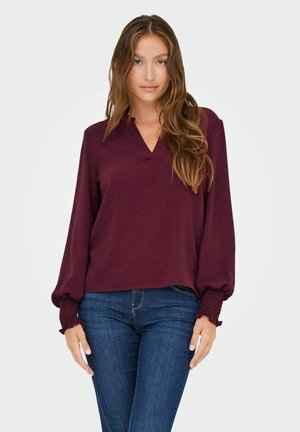 ONLMETTE V NECK SMOCK - Bluza - tawny port