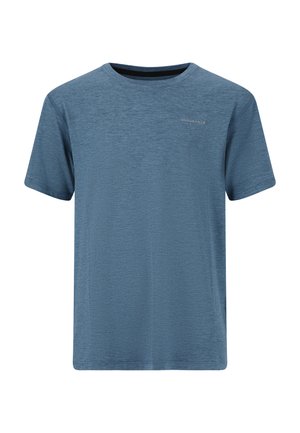 Blaues sportliches kurzärmeliges T-Shirt mit Rundhals und kleinem "ENDURANCE"-Logo auf der linken Brust.