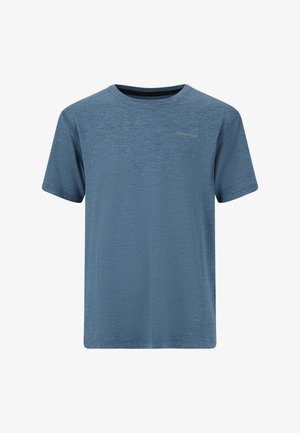 Blå kortärmad tränings-T-shirt med rund halsringning och liten "ENDURANCE"-logga på vänster bröst.
