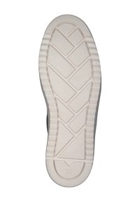 Suola di scarpa in gomma, con un design bianco texturizzato, caratterizzato da scanalature diagonali e un bordo liscio. Taglia 38 riportata sul fondo.