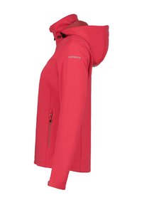 Różowa wodoodporna kurtka z kapturem, z zamkami błyskawicznymi, elastycznymi mankietami i gładką fakturą. Slim fit z akcentami z logo.
