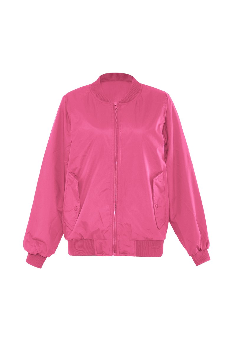 Roze bomberjack met een ritssluiting aan de voorkant, ronde kraag, elastische boorden en onderrand, met twee zakken aan de zijkant. Gemaakt van soepel, lichtgewicht materiaal.