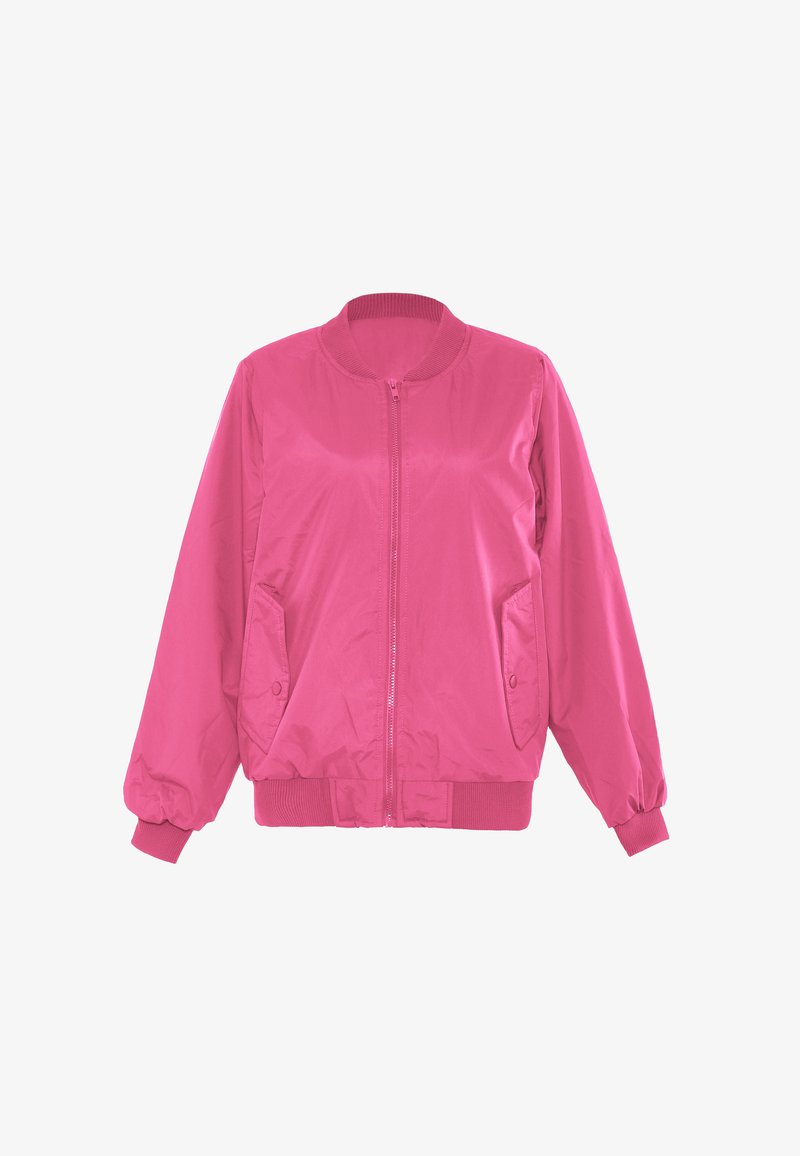 Roze bomberjack met een ritssluiting aan de voorkant, ronde kraag, elastische boorden en onderrand, met twee zakken aan de zijkant. Gemaakt van soepel, lichtgewicht materiaal.