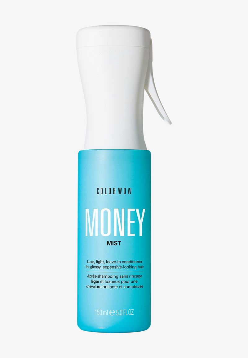 Blau-weiße Sprühflasche mit der Aufschrift ColorWow Money Mist, ein 150 ml Leave-in Conditioner für glänzendes, teuer aussehendes Haar.