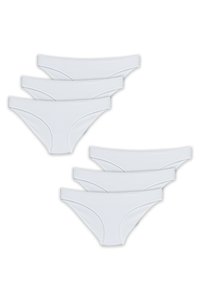 Set van zes effen witte katoenen slipjes met een low-rise ontwerp en een soepele elastische tailleband. Zachte textuur met minimale naden.