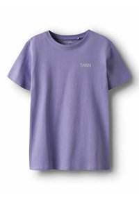 T-shirt en coton violet à manches courtes et col rond, avec un petit logo blanc sur le côté gauche de la poitrine.