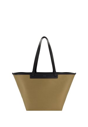 Sac cabas avec corps couleur fauve et garniture noire, avec deux longues anses noires et un petit logo "VINCE" au centre avant supérieur.