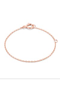 Rose gold bracelet featuring a fine chain design with oval links. Includes a secure lobster clasp and an adjustable chain for size.