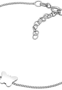 Bracciale in argento a forma di farfalla con una catena sottile. Presenta un ciondolo a forma di farfalla lucido e una chiusura a gancio sicura con lunghezza regolabile.