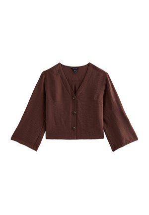 New Look, DARK  CRINKLE TEXTURE V-NECK SHIRT - Bluse - dark brown