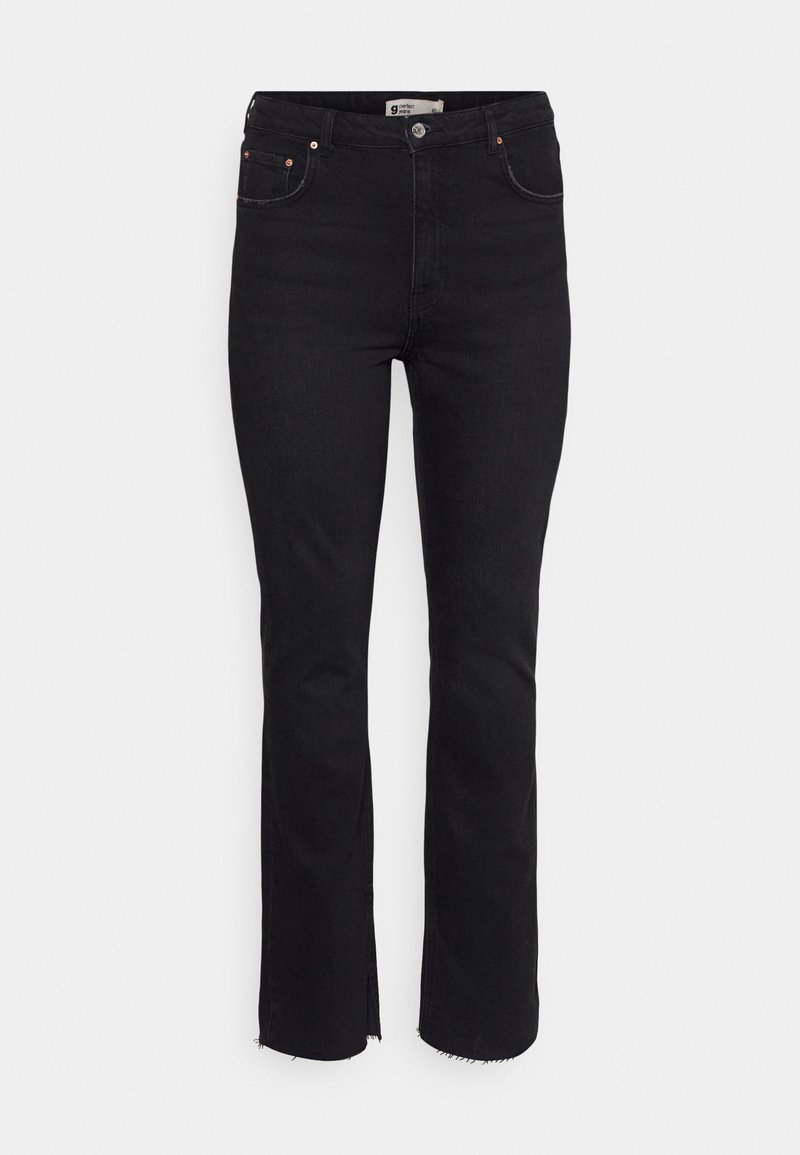 Gina Tricot HIGH WAIST SLIT - Calças de ganga de perna direita - offblack