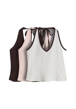 THE SET, REGULAR FIT - 3 PACK TIE NECK COMTRAST HALTER TOPS . - Topp - pink brown ecru