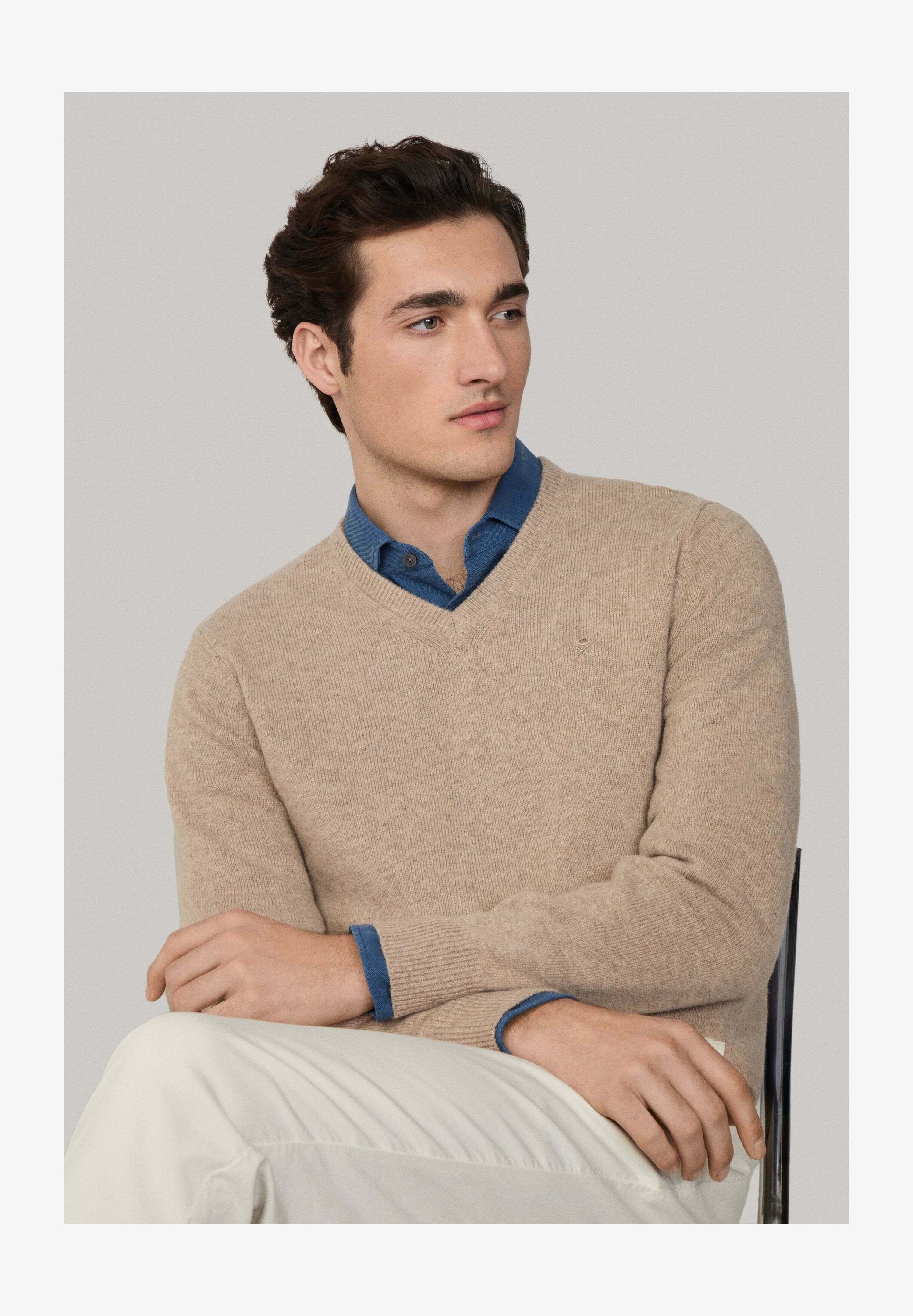 Hackett London Maglione Girocollo In Lana D'agnello Uomo, Rosso, Tessuto Superfine, Polsini E Orlo A Coste