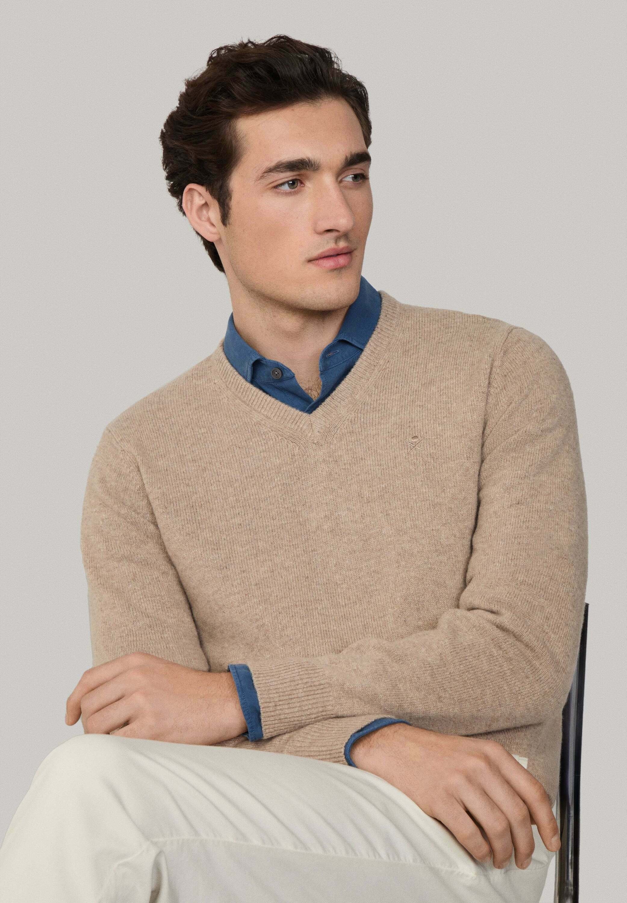 Hackett London Maglione Girocollo In Lana D'agnello Uomo, Rosso, Tessuto Superfine, Polsini E Orlo A Coste