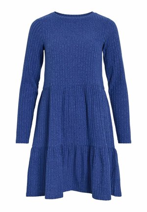 Bla dresses mit langen Ärmeln aus geripptem Stoff, mit einem gestuften Rock und Rundhalsausschnitt, sowie einer strukturierten Oberfläche.