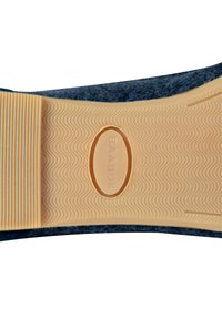 Sole boty s vlněnou texturou z béžové gumy, s tmavě modrým filcovým horním okrajem. Logo vyražené uprostřed gumy.