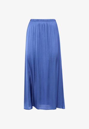 Blå, ankel-lang nederdel med en elastisk talje og let, flydende stof.