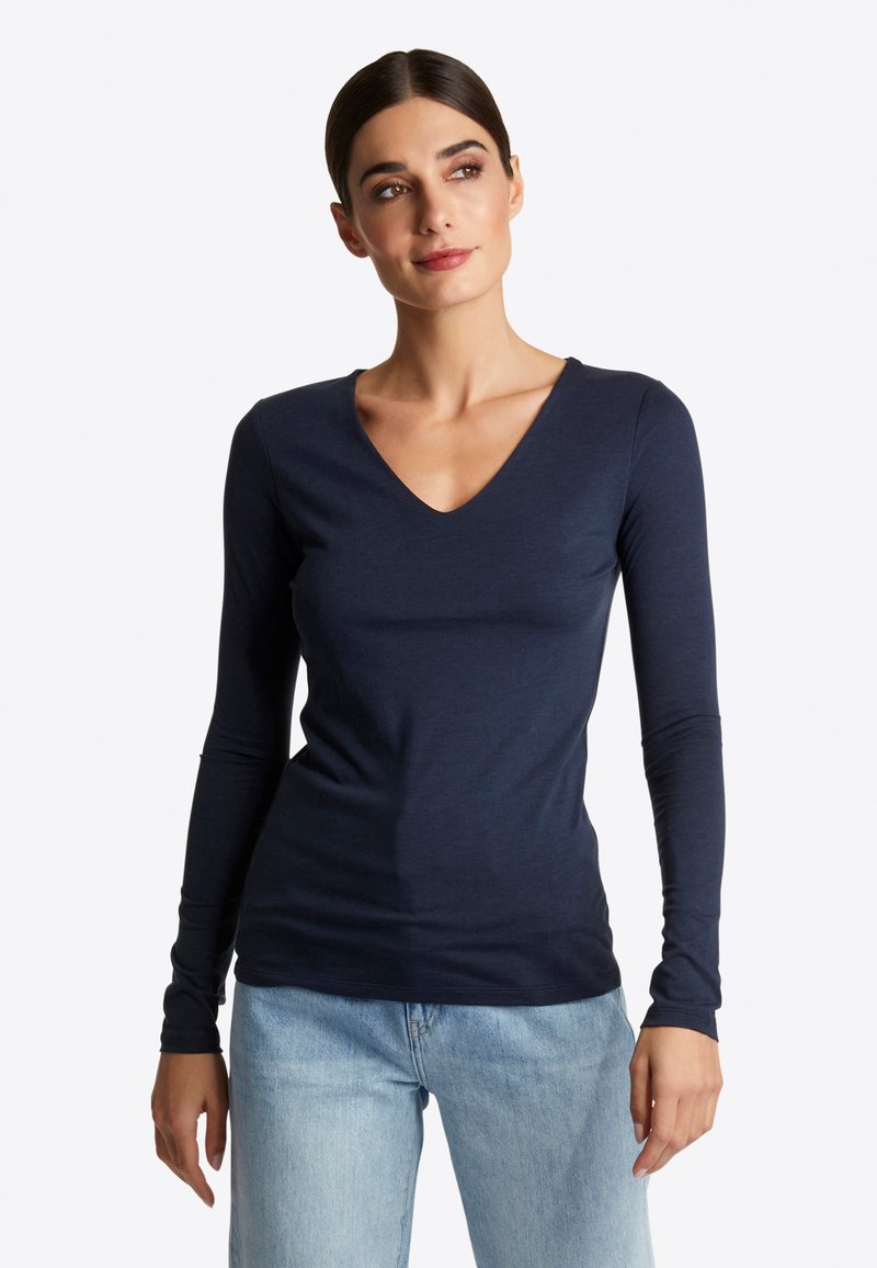 Rich & Royal LONGSLEEVE MIT V NECK - Langarmshirt - midnight blue