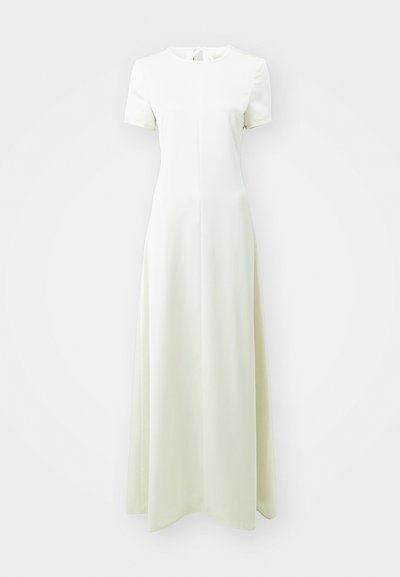 Hele pikkusega kleit helesiniselt rohelises toonis, millel on lühikesed varrukad, ümar kaelus ja A-laineline lõige, millel on sile ja tekstuuriga kude.