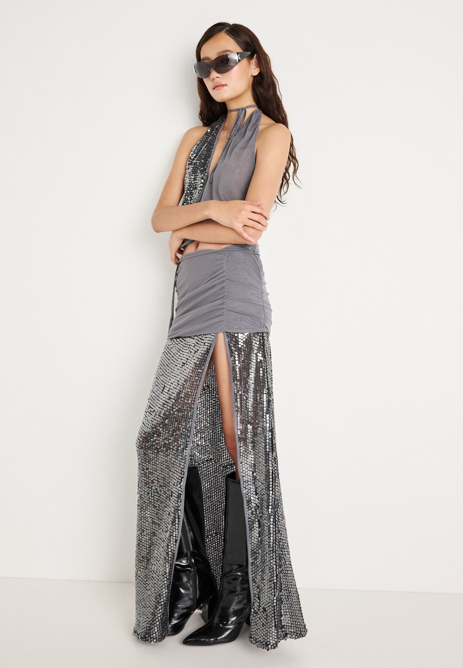 Jaded London SEQUIN SKIRT WITH FOLD OVER WAISTBAND - Maxi skirt