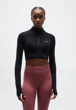 DEFINE SEAMLESS CROPPED ZIP JACKET - Bluză de molton cu fermoar - black
