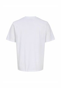Απλό λευκό unisex T-shirt με κοντά μανίκια, εμφανιζόμενο από πίσω, με λαιμόκοψη και κανονική εφαρμογή.