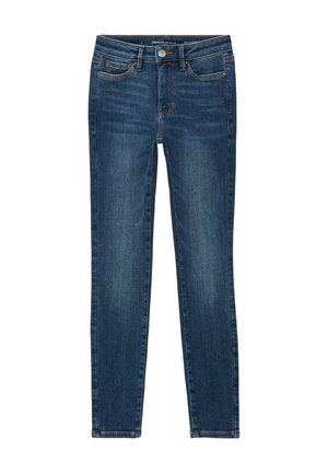 Smala jeans i mörkblå denim, med en klassisk femfickdesign, raka sömmar samt knäppning och dragkedja.