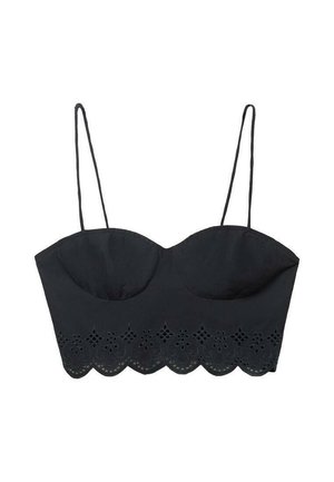 Mango EMBROIDERED CROP - Top - black