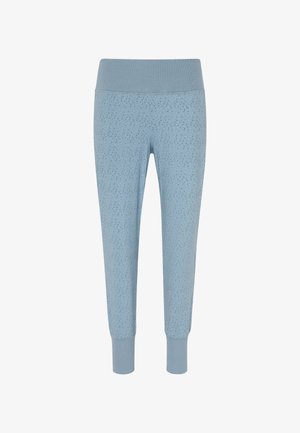 Lysblå, strækbare bomuldsjoggers med et tekstureret mønster, ribbet talje og manchetter, skræddersyede ben og ankellængde.