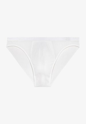 Bajo de algodón blanco con una textura suave, cinturilla elástica y corte clásico. Sin patrones visibles ni elementos adicionales. Diseño simple y funcional.