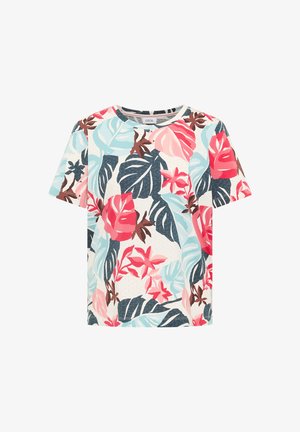 Cecil, T-SHIRT MIT RUNDHALS UND BLÄTTERPRINT - T-shirt imprimé - light alabaster white