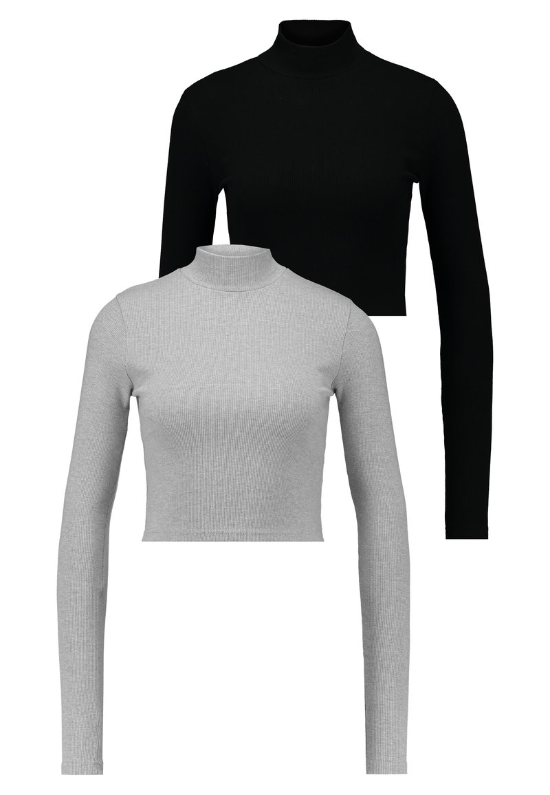 Missguided HIGH NECK CROP 2 PACK - Camisola de manga comprida - black/grey