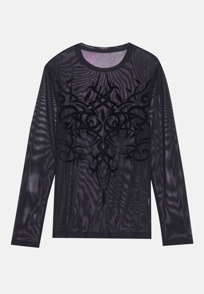 UNISEX MESH MUSCLE FIT VELVET PRINT LONG SLEEVED TOP - T-shirt à manches longues - black