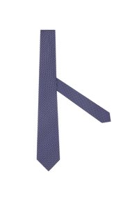 Jūrų laivyno kaklaraištis su geometriniu baltų taškų raštu. Lieknas dizainas su smailiu galiuku ir standartiniu ilgiu, pagamintas iš audinio.