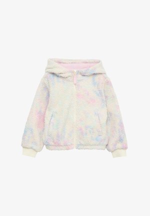 Felpa con cappuccio nei toni pastello, caratterizzata da una texture morbida, con chiusura a zip, tasche frontali e un cappuccio accogliente. Rifinita con una fodera rosa chiaro.