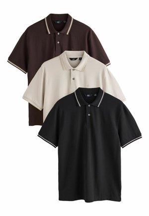 REGULAR FIT - SHORT SLEEVE TIPPED 3 PACK   - Polo - black brown ecru