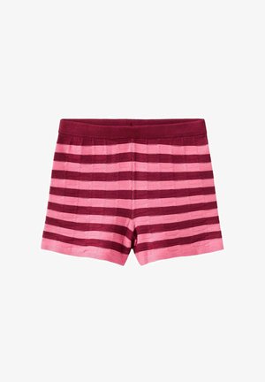 Gebreide shorts met horizontale strepen in afwisselend donkerrood en roze, met een brede geribbelde tailleband en een aansluitende pasvorm.