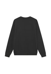 Sort sweatshirt med rund halsudskæring, lange ærmer og ribbede manchetter. Har en glat tekstur og et enkelt, udekoreret design.