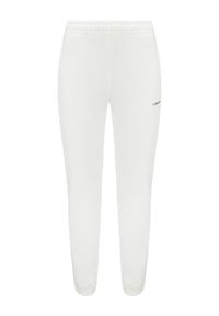 Białe dresy z elastycznym paskiem w talii i zakończeniami nogawek ściągającymi. Posiadają nadrukowane logo po lewej stronie. Miękka tekstura materiału.