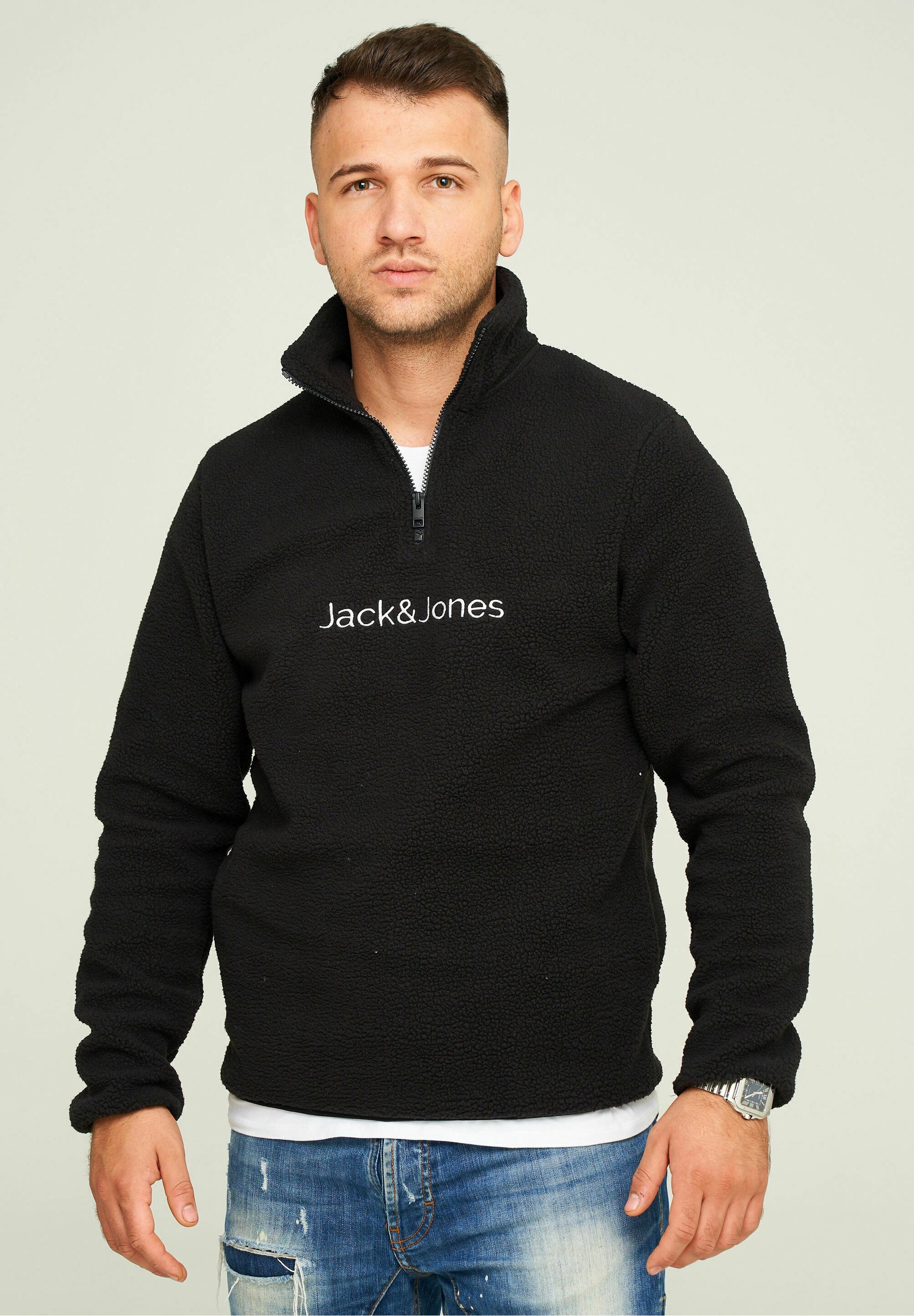 Jack Jones VESPER Fleecepullover black/schwarz Zalando