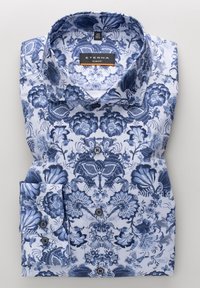 Camicia a fiori blu e bianca, colletto strutturato, polsini con bottoni, realizzata in cotone, design slim fit, caratterizzata da dettagli intricati.