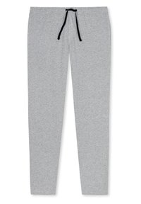 Graue Sweatpants aus weichem Material, mit einem Kordelzugverschluss an der Taille und schmal zulaufenden Beinen für einen schlanken Sitz.